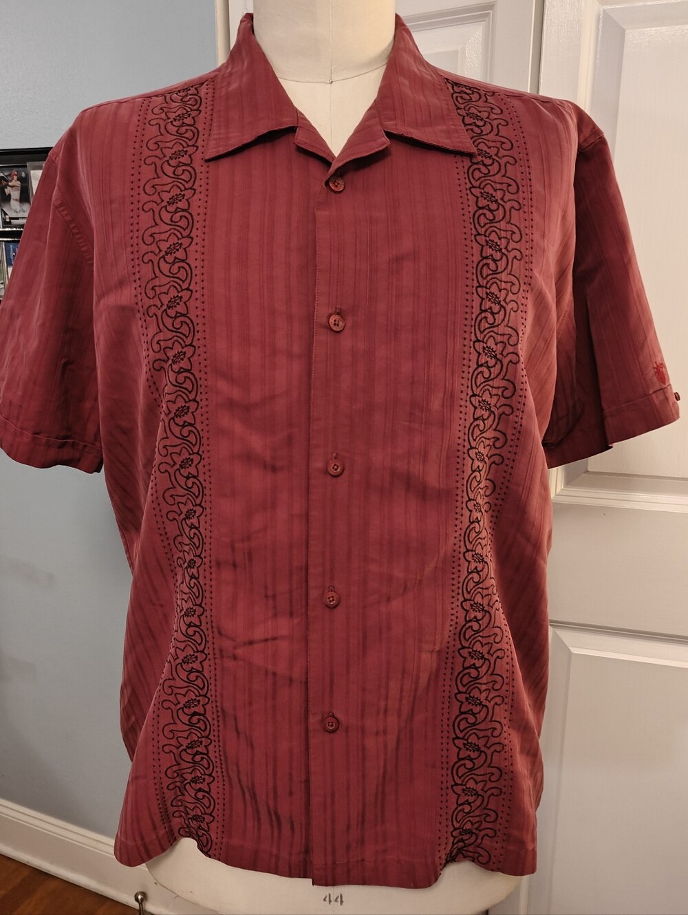Cubavera Men's Red Embroidered Short Sleeve Button Down Shirt XXL